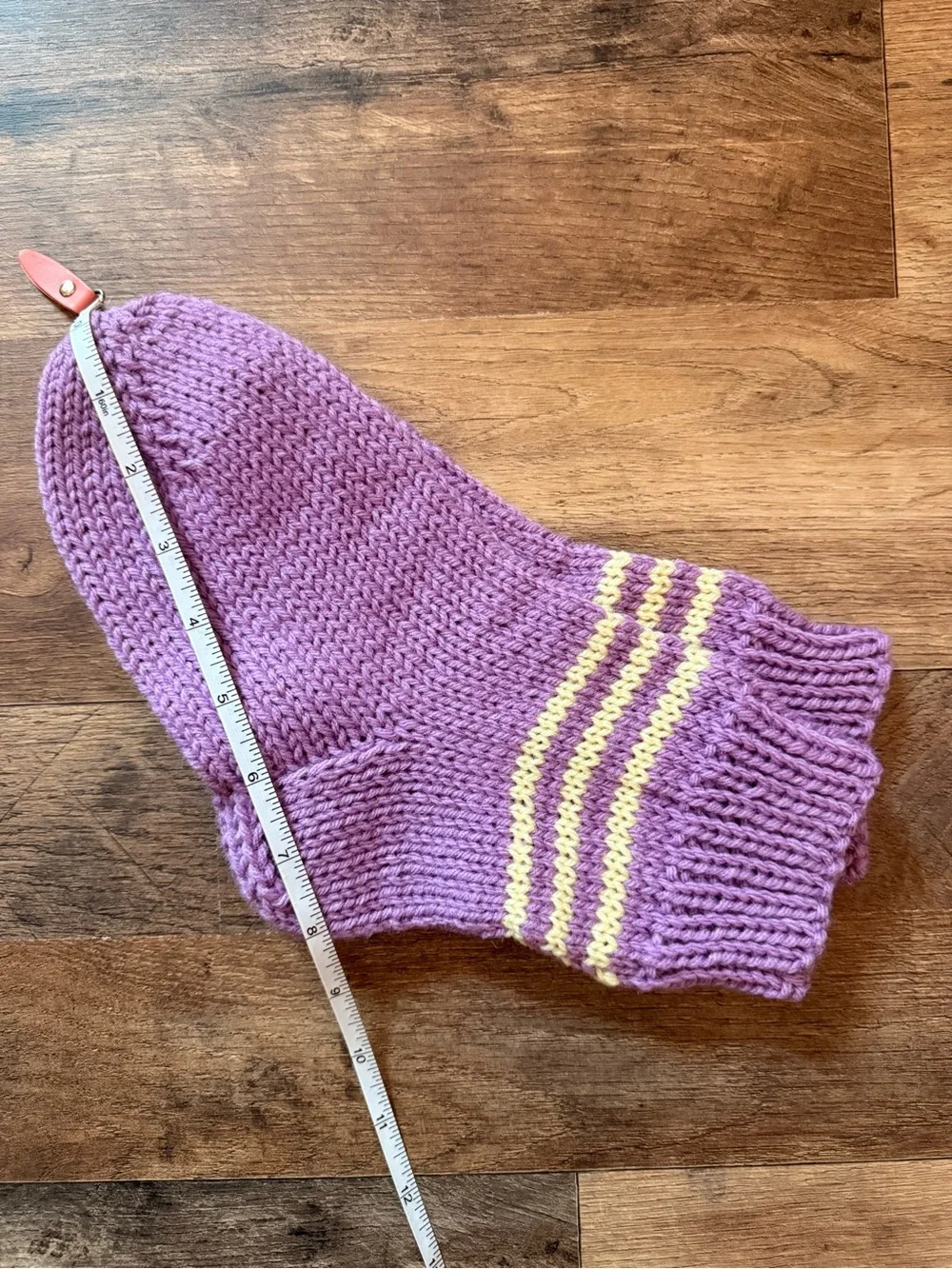 Handmade Knit Lilac Slipper Sock with Yellow Stripe Accent